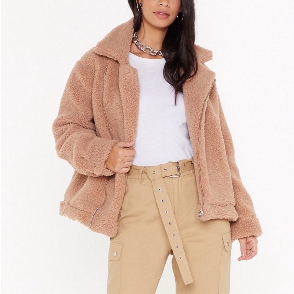 Nasty Gal | Aviator faux shearling jacket- Size 4